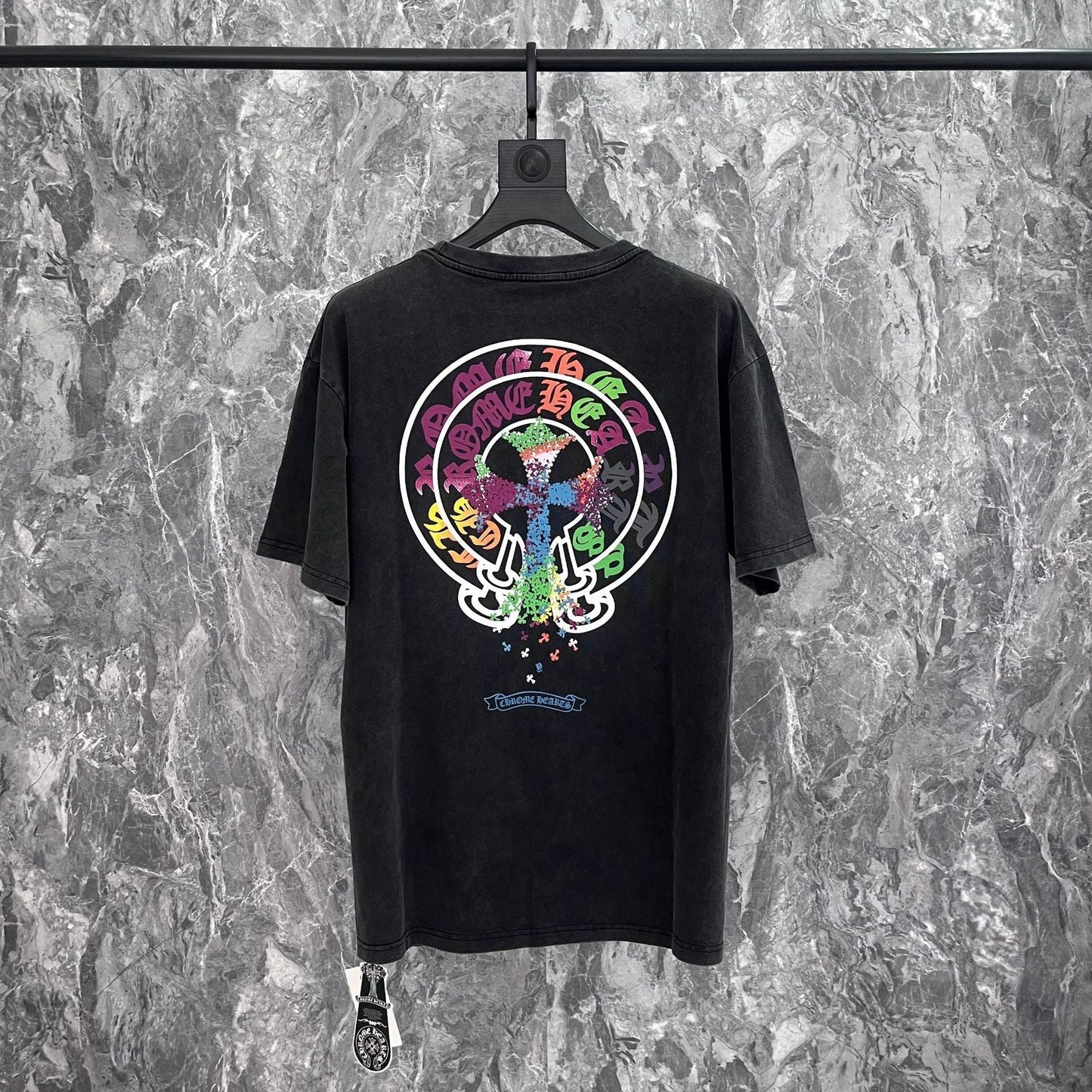 Chrome Heart T Shirts Crowe Sanskrit Horseshoe Wash Old Short Sleeve Loose Crew Neck T-Shirt
