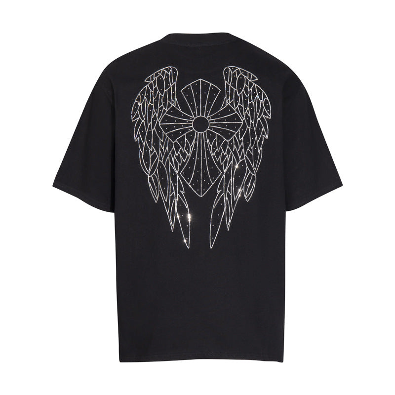 Chrome Heart T Shirts T-Shirt Hot Diamond Angel Wings Cross Cotton Short Sleeve