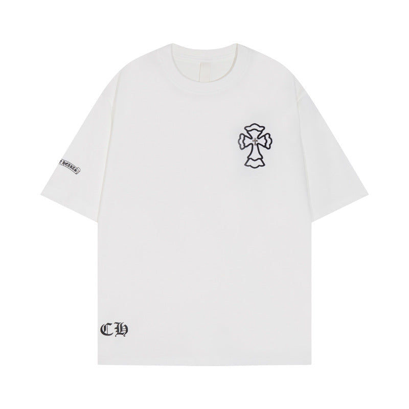 Chrome Heart T Shirts Cross Print Short Sleeve T-Shirt Loose