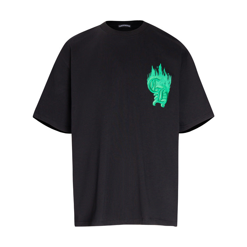 Chrome Heart T Shirts Croix Flame Sanskrit Embroidery Printed T-Shirt Fashion Short Sleeve