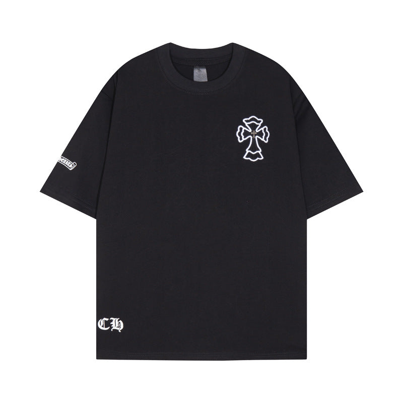 Chrome Heart T Shirts Cross Print Short Sleeve T-Shirt Loose