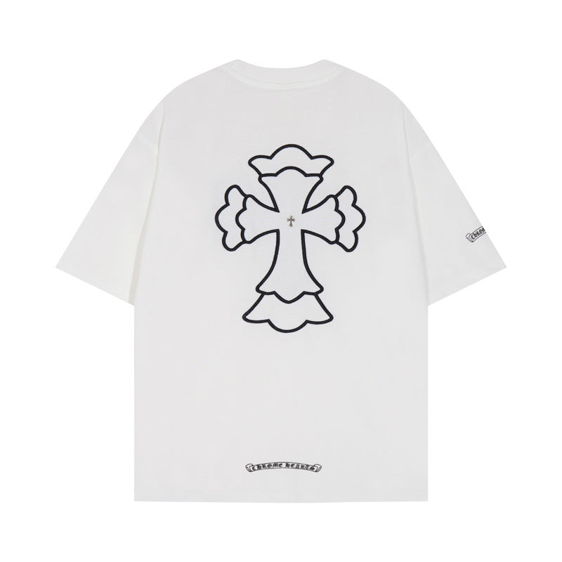 Chrome Heart T Shirts Cross Print Short Sleeve T-Shirt Loose