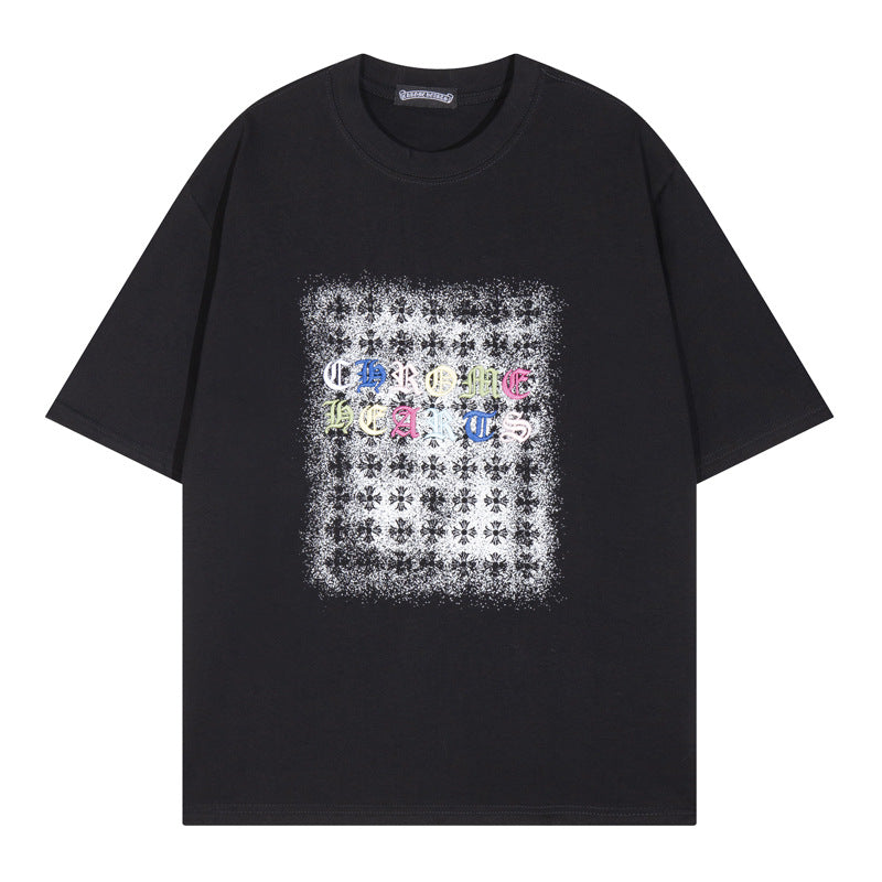 Chrome Heart T Shirts Cross Color Printed Short Sleeve T-Shirt Couple