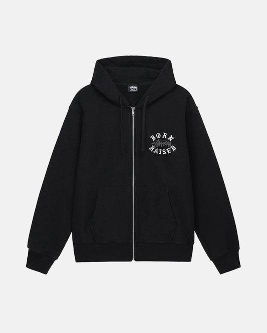 STUSSY & BORN X RAISED LOGO ZIP HOODIE BLACK