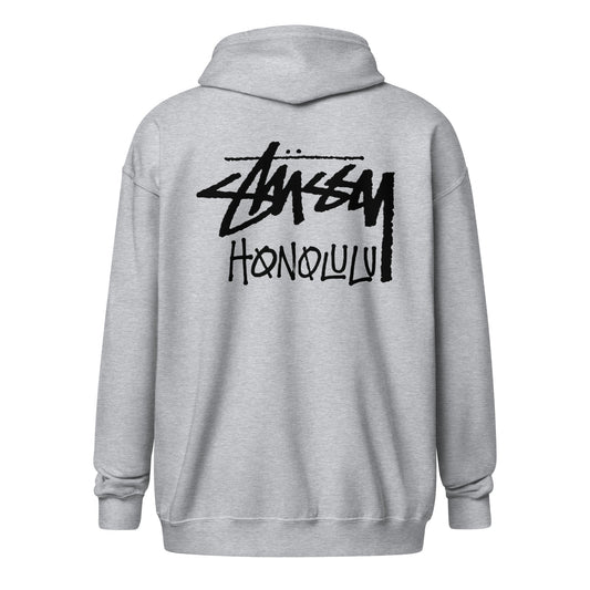 Stussy Honolulu Fleece Zip-Up Hoodie in Grey C
